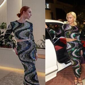 NWT Elliatt Two Piece Frances Set Sequin Long Sleeve Top & Skirt Set Size S